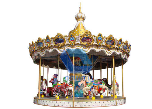 Customized Theme Park Rides Amusement Trailer 32 Seats Double Deck Carousel